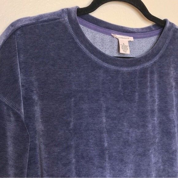 Westbound Velour Kangaroo Pocket Side Slit Bottom Dusty Blue Gray Women's Large - Picture 3 of 12